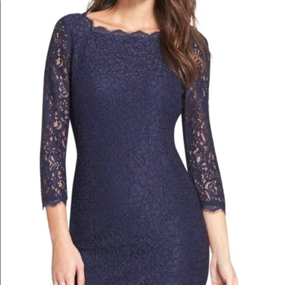 Adrianna Papell Navy Lace Sheath Cocktail Dress